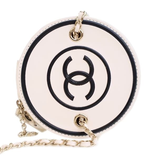 Pre-owned Chanel CC Lambskin Round Vanity Case White