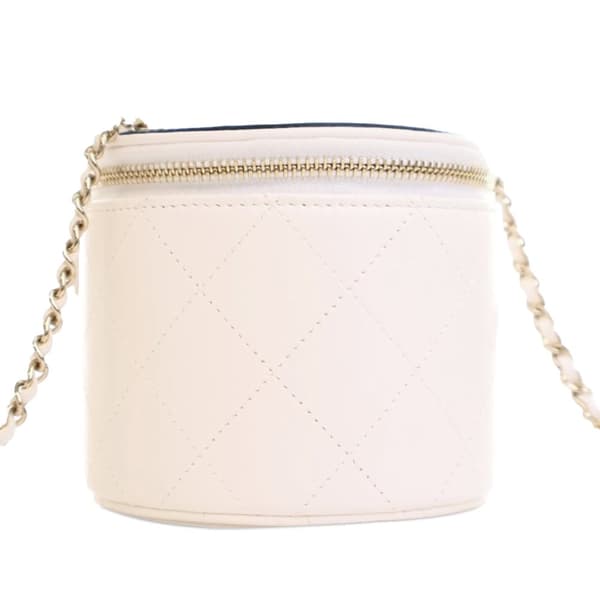 Pre-owned Chanel CC Lambskin Round Vanity Case White