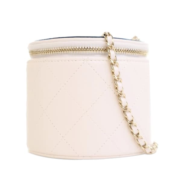 Pre-owned Chanel CC Lambskin Round Vanity Case White