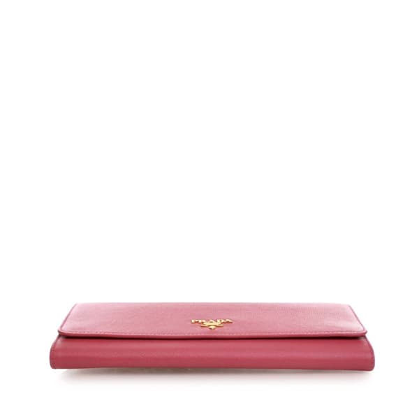 Pre-owned Prada Saffiano Wallet On Chain Pink