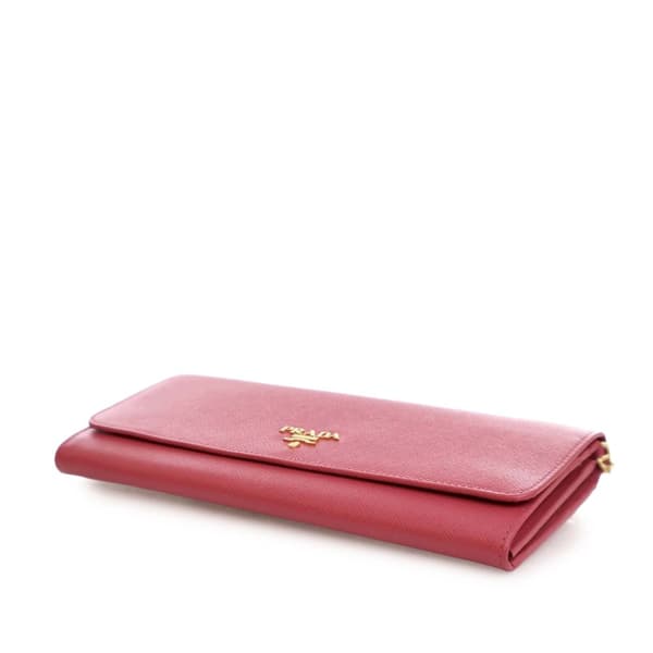 Pre-owned Prada Saffiano Wallet On Chain Pink