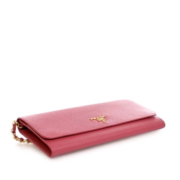 Pre-owned Prada Saffiano Wallet On Chain Pink