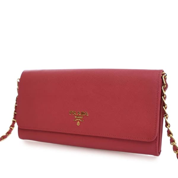 Pre-owned Prada Saffiano Wallet On Chain Pink