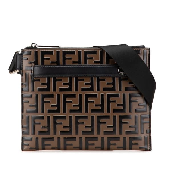 Pre-owned Fendi FF Embossed Leather 1974 Crossbody Brown