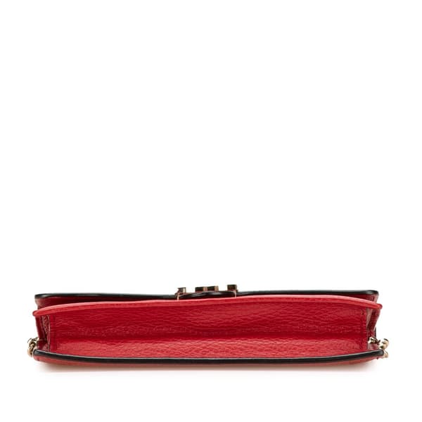 Pre-owned Gucci Leather Interlocking G Dollar Wallet on Chain Red