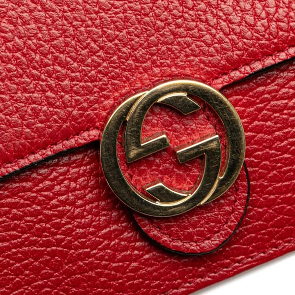 Pre-owned Gucci Leather Interlocking G Dollar Wallet on Chain Red