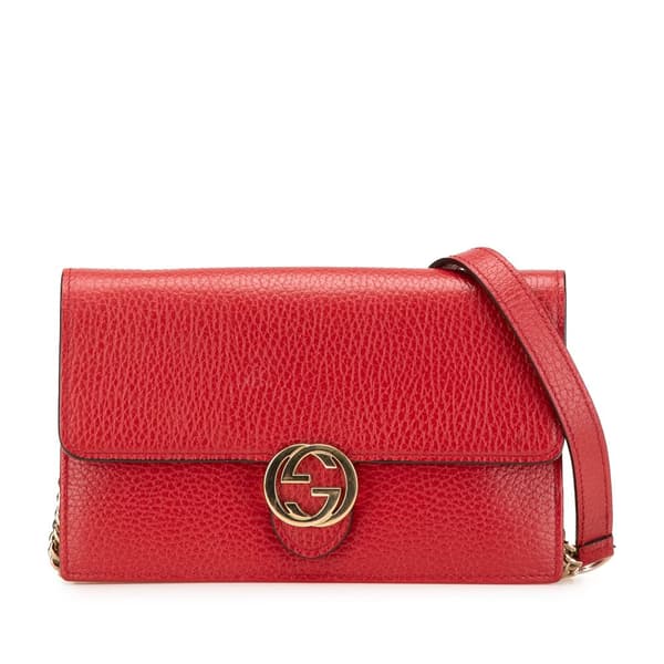 Pre-owned Gucci Leather Interlocking G Dollar Wallet on Chain Red
