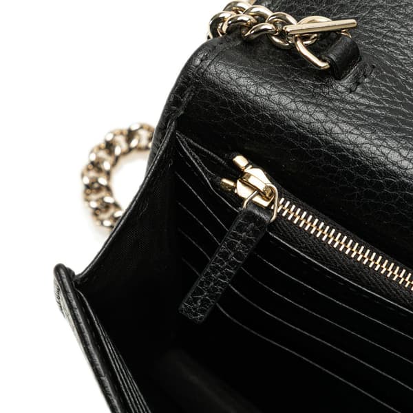 Pre-owned Gucci Interlocking G Dollar Calfskin Wallet on Chain Black