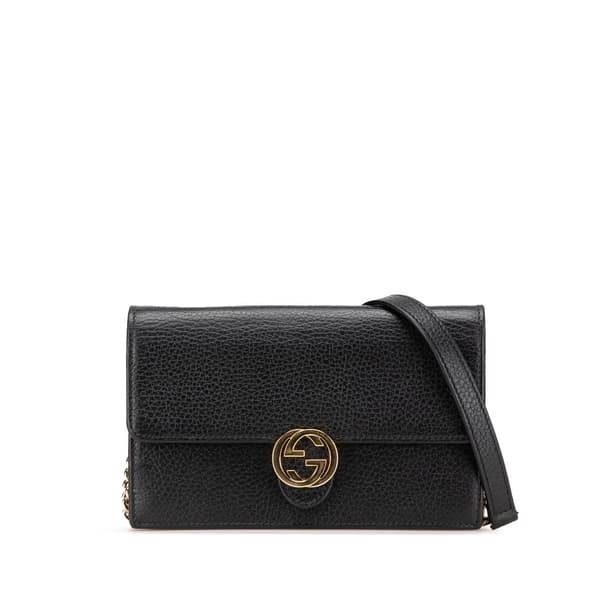 Pre-owned Gucci Interlocking G Dollar Calfskin Wallet on Chain Black