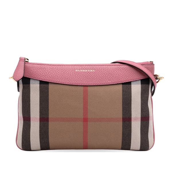 Pre-owned Burberry House Check Canvas Derby Peyton Crossbody Brown
