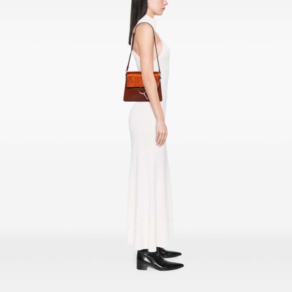 Pre-owned Chloé Medium Calfskin and Suede Faye Crossbody Brown