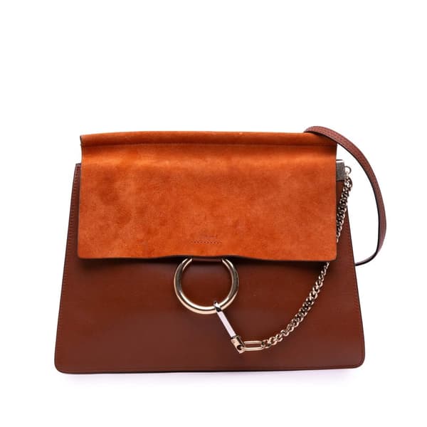 Pre-owned Chloé Medium Calfskin and Suede Faye Crossbody Brown
