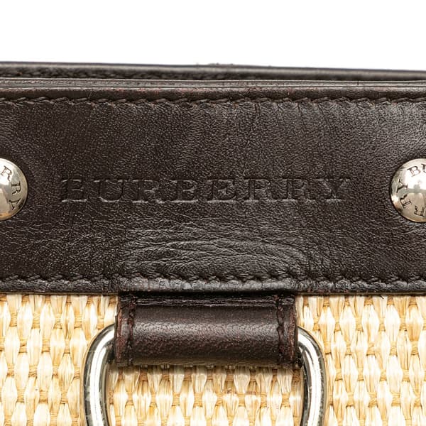 Pre-owned Burberry Leather Trimmed Raffia Crossbody Brown