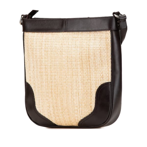 Pre-owned Burberry Leather Trimmed Raffia Crossbody Brown