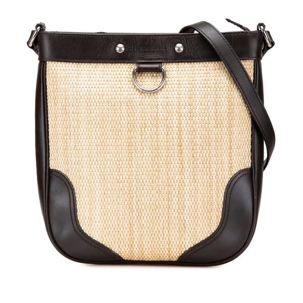 Pre-owned Burberry Leather Trimmed Raffia Crossbody Brown