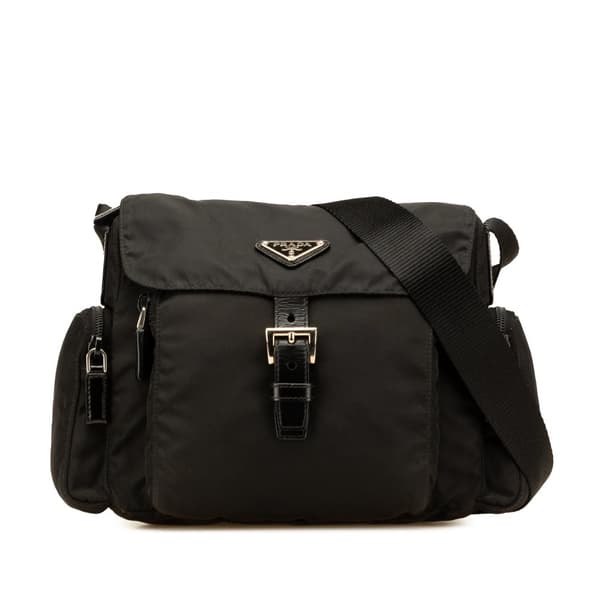 Pre-owned Prada Tessuto Buckle Messenger Bag Black