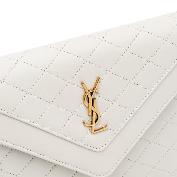 Pre-owned Saint Laurent Mini Quilted Lambskin Monogram Gaby Crossbody White