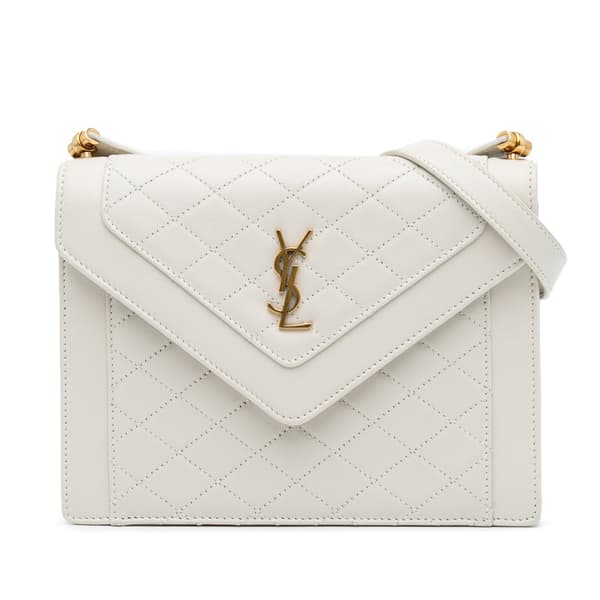 Pre-owned Saint Laurent Mini Quilted Lambskin Monogram Gaby Crossbody White