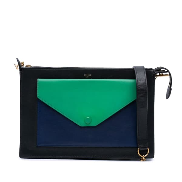 Pre-owned Celine Tricolor Leather Pocket Envelope Zip Crossbody Black