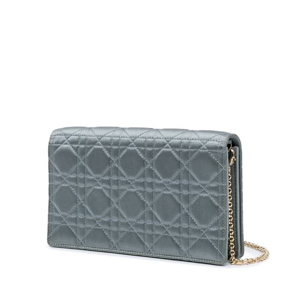 Pre-owned Dior Silk Cannage Lady Dior Wallet On Chain Blue