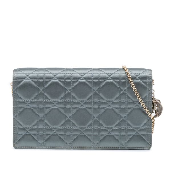 Pre-owned Dior Silk Cannage Lady Dior Wallet On Chain Blue
