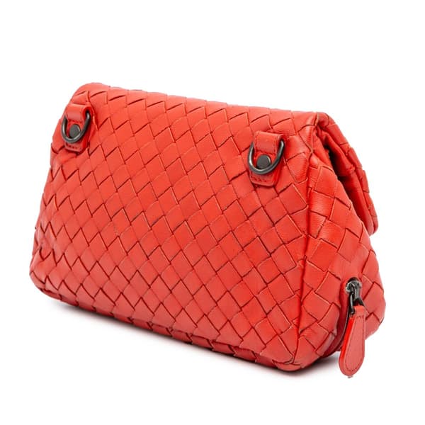 Pre-owned Bottega Veneta Intrecciato Chain Flap Crossbody Red
