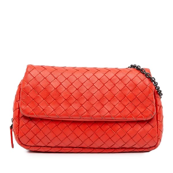 Pre-owned Bottega Veneta Intrecciato Chain Flap Crossbody Red