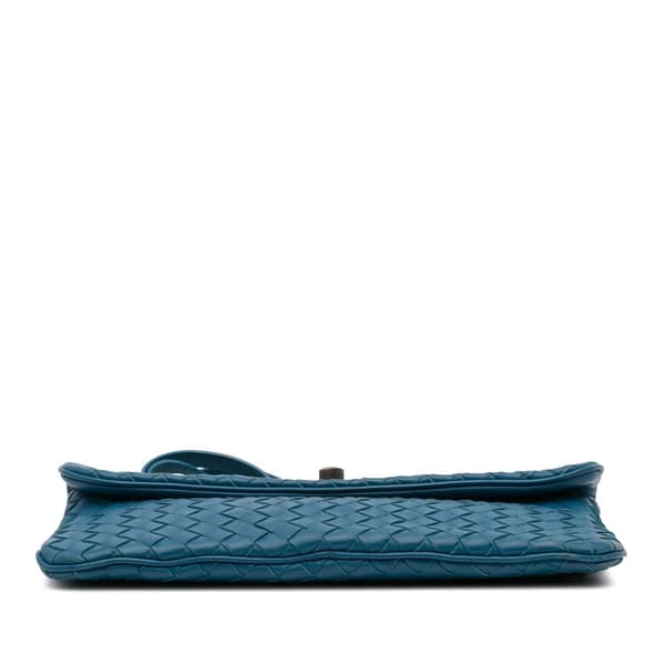 Pre-owned Bottega Veneta Mini Nappa Intrecciato Turn Lock Crossbody Blue