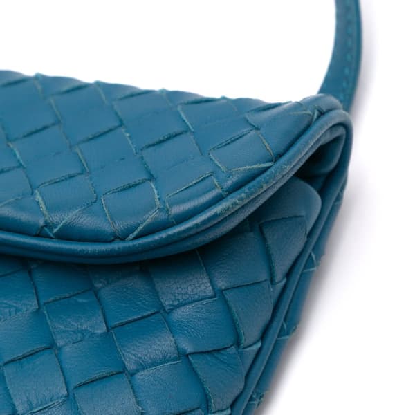 Pre-owned Bottega Veneta Mini Nappa Intrecciato Turn Lock Crossbody Blue