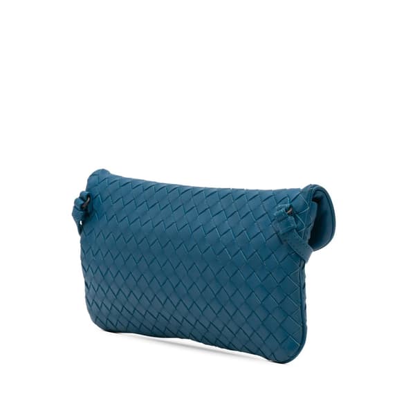 Pre-owned Bottega Veneta Mini Nappa Intrecciato Turn Lock Crossbody Blue