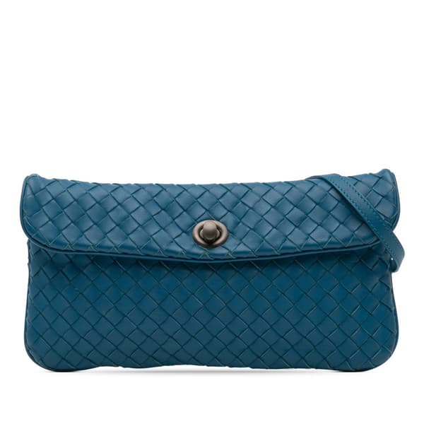 Pre-owned Bottega Veneta Mini Nappa Intrecciato Turn Lock Crossbody Blue