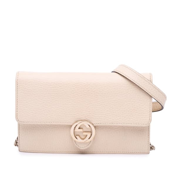 Pre-owned Gucci Interlocking G Dollar Calfskin Wallet on Chain Brown