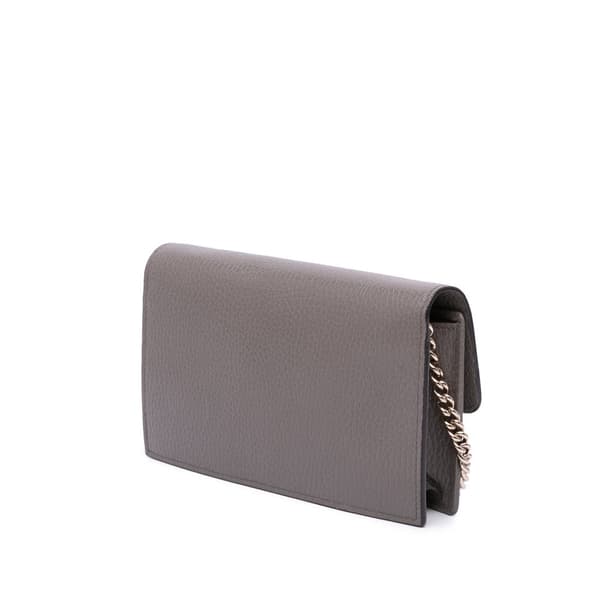 Pre-owned Gucci Leather Interlocking G Dollar Wallet on Chain Gray