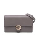 Pikkukuva 1 / 9: Pre-owned Gucci Leather Interlocking G Dollar Wallet on Chain Gray