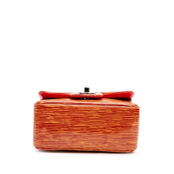 Pre-owned Chanel Mini Square Classic Patent Striped Single Flap Orange