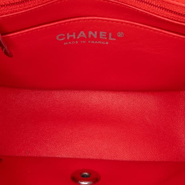 Pre-owned Chanel Mini Square Classic Patent Striped Single Flap Orange