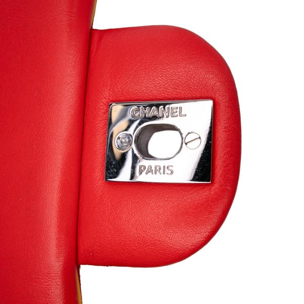 Pre-owned Chanel Mini Square Classic Patent Striped Single Flap Orange
