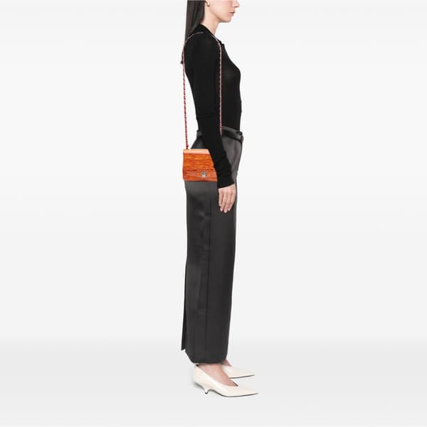 Pre-owned Chanel Mini Square Classic Patent Striped Single Flap Orange
