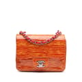 Miniatyrbild 1 av 10: Pre-owned Chanel Mini Square Classic Patent Striped Single Flap Orange