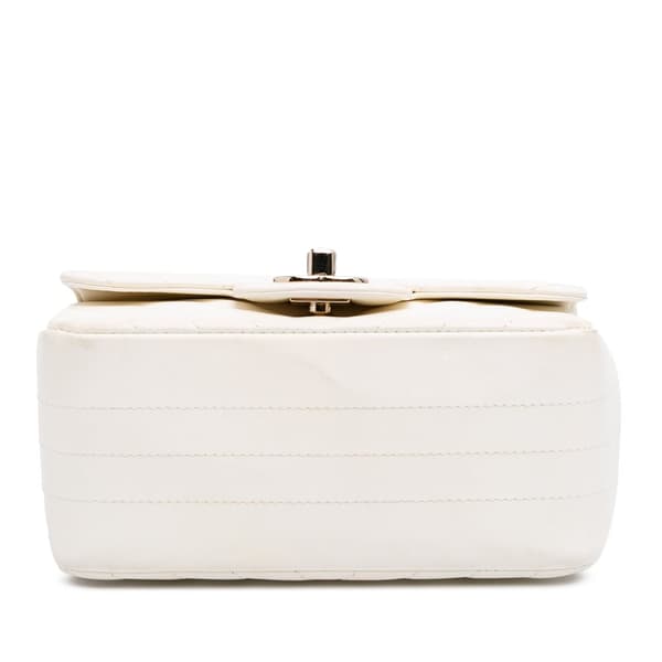 Pre-owned Chanel Mini Square Classic Chevron Lambskin Single Flap White