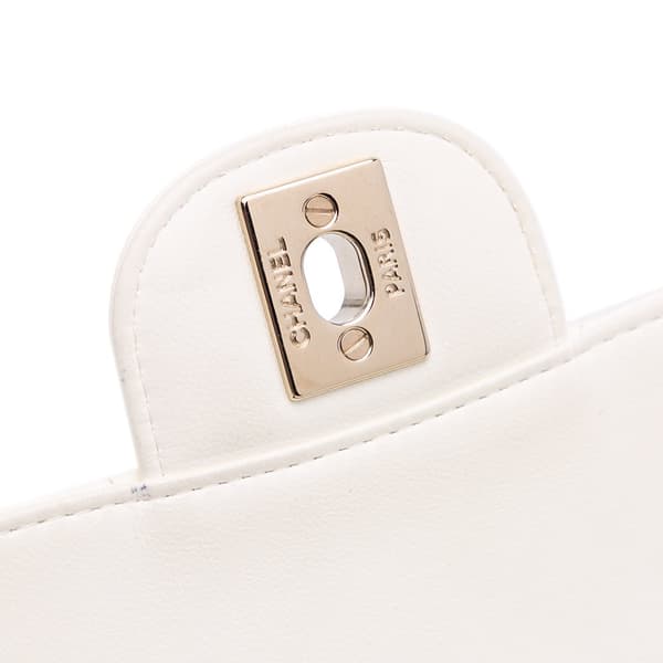 Pre-owned Chanel Mini Square Classic Chevron Lambskin Single Flap White