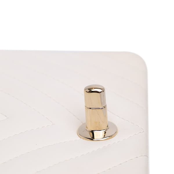 Pre-owned Chanel Mini Square Classic Chevron Lambskin Single Flap White