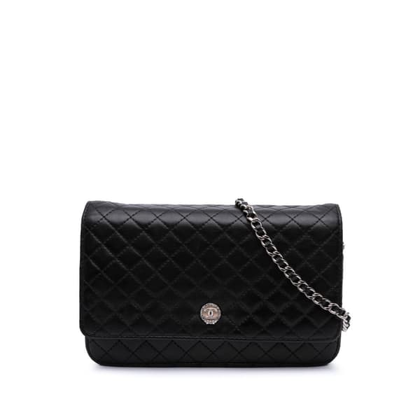 Pre-owned Chanel CC Quilted Lambskin Wallet On Chain Black