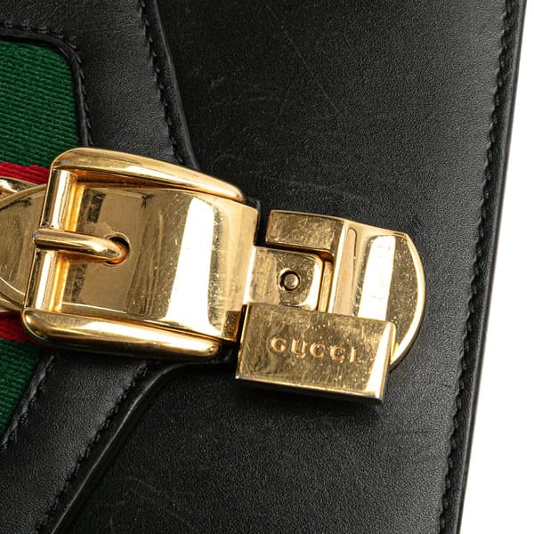 Pre-owned Gucci Mini Sylvie Leather Chain Crossbody Bag Black