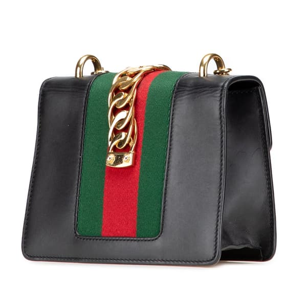 Pre-owned Gucci Mini Sylvie Leather Chain Crossbody Bag Black