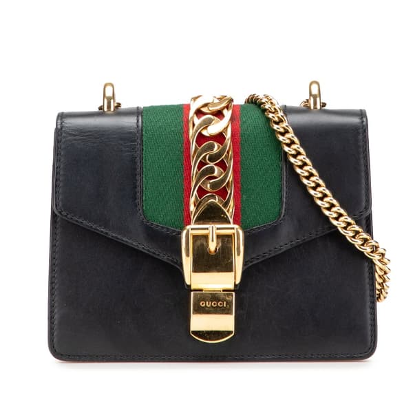 Pre-owned Gucci Mini Sylvie Leather Chain Crossbody Bag Black