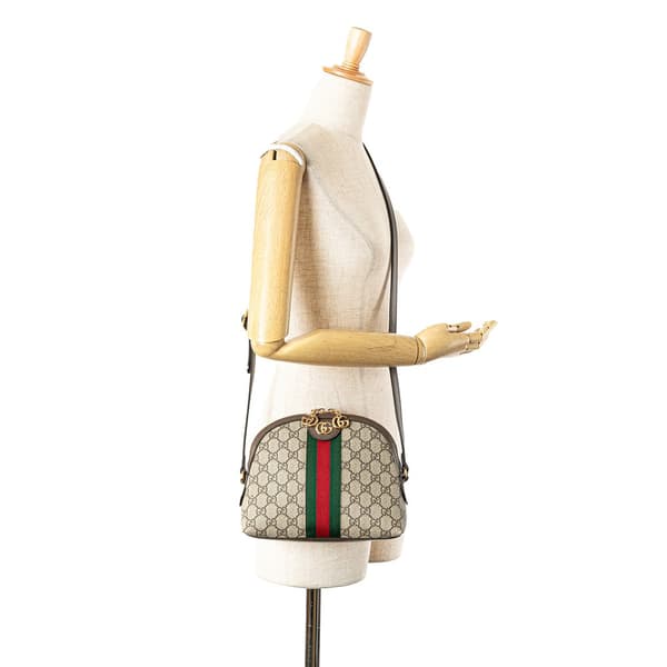 Pre-owned Gucci Small GG Supreme Ophidia Dome Crossbody Brown