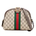 Miniatyrbild 1 av 10: Pre-owned Gucci Small GG Supreme Ophidia Dome Crossbody Brown