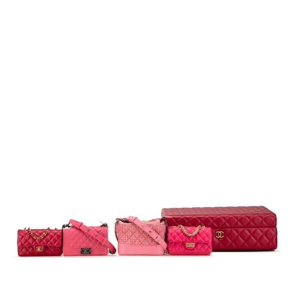 Pre-owned Chanel Limited Edition Success Story Quilted Lambskin Trunk Set of 4 Mini Bags Red