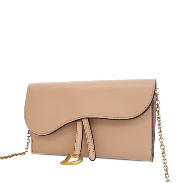 Pre-owned Dior Goatskin Saddle Wallet on Chain Pink